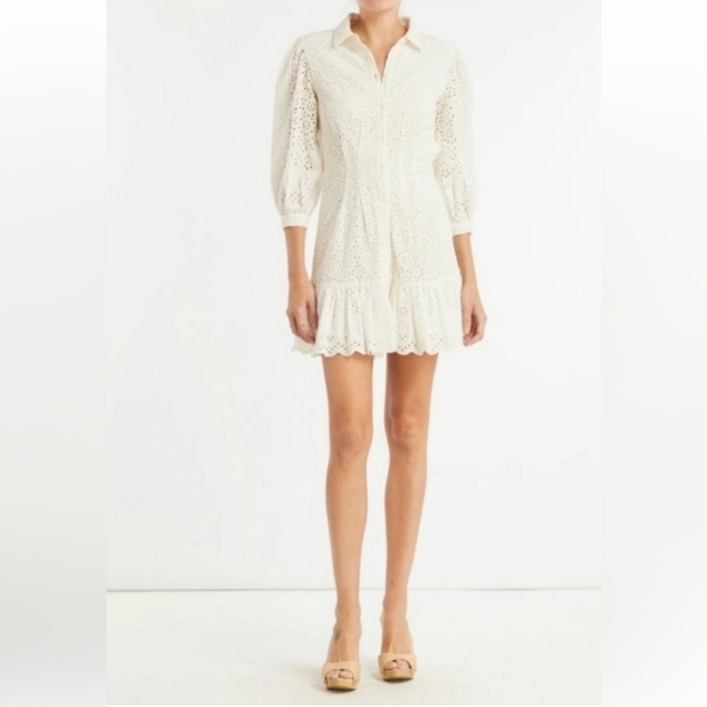 Veronica Beard Kylan Eyelet Lace Cotton Shirtdress White Size 8